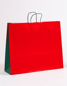 Papiertragetaschen mit gedrehter Papierkordel rot/grün 54 x 15 x 44 cm, 100 Stück