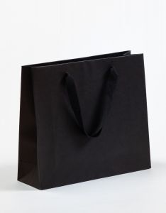 Papiertragetaschen Royal mit Stoffbändern schwarz 32 x 10 x 27,5 + 5 cm, 010 Stück