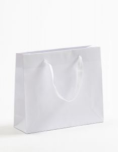 Papiertragetaschen Royal mit Stoffbändern weiß 32 x 10 x 27,5 + 5 cm, 010 Stück