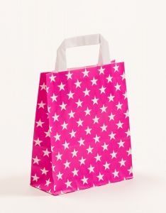 Papiertragetaschen mit Flachhenkel Sterne pink 18 x 8 x 22 cm, 250 Stück