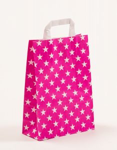 Papiertragetaschen mit Flachhenkel Sterne pink 22 x 10 x 31 cm, 250 Stück