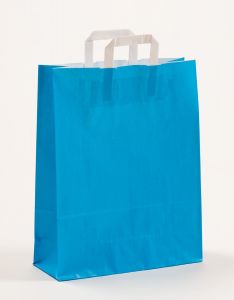 Papiertragetaschen mit Flachhenkel blau 32 x 12 x 40 cm, 050 Stück