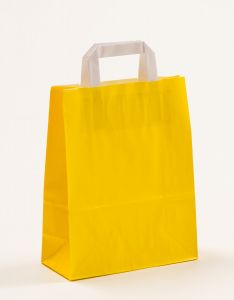 Papiertragetaschen mit Flachhenkel gelb 22 x 10 x 28 cm, 150 Stück