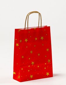 Papiertragetaschen mit gedrehter Papierkordel Weihnachten Sterne 18 x 7 x 24 cm, 025 Stück