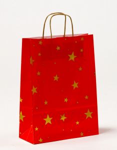 Papiertragetaschen mit gedrehter Papierkordel Weihnachten Sterne 24 x 10 x 31 cm, 150 Stück