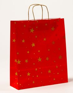 Papiertragetaschen mit gedrehter Papierkordel Weihnachten Sterne 36 x 12 x 41 cm, 200 Stück