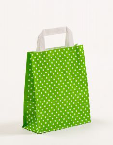 Papiertragetaschen mit Flachhenkel Punkte grün 18 x 8 x 22 cm, 250 Stück