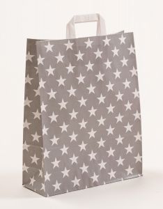 Papiertragetaschen mit Flachhenkel Sterne grau 32 x 12 x 40 cm, 100 Stück