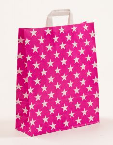 Papiertragetaschen mit Flachhenkel Sterne pink 32 x 12 x 40 cm, 050 Stück